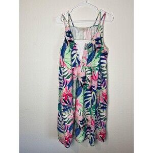 LOFT Dress Womens 8 Multicolor Tropical Floral Button Front Midi Sundress Cotton